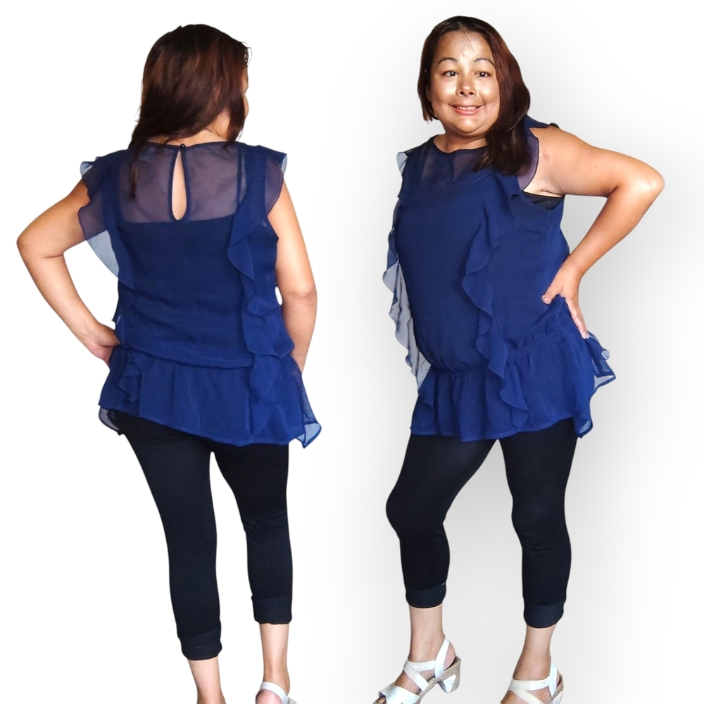 Jonathan Martin Navy Ruffle Blouse